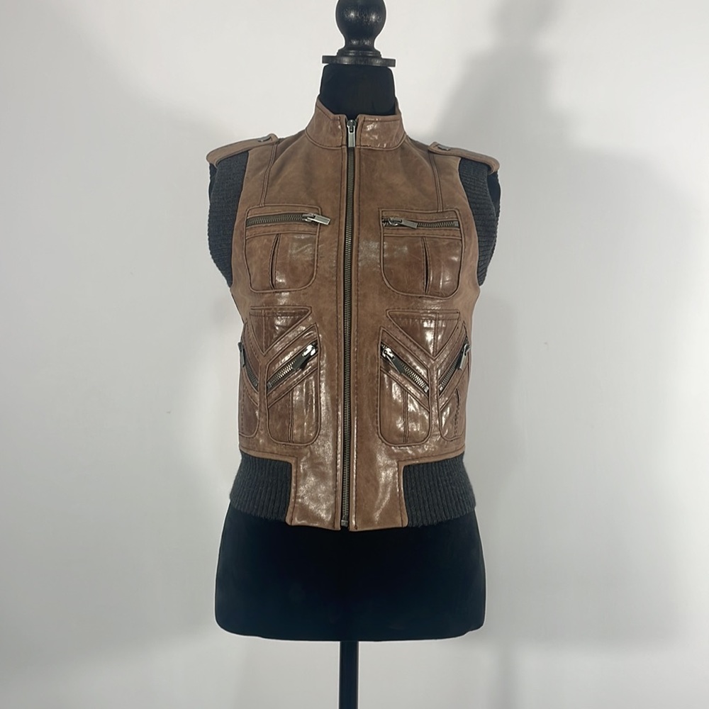 BCBG Maxazria, Brown, Leather, Biker Jacket, Vest, Size XSmall - Picture 2 of 14